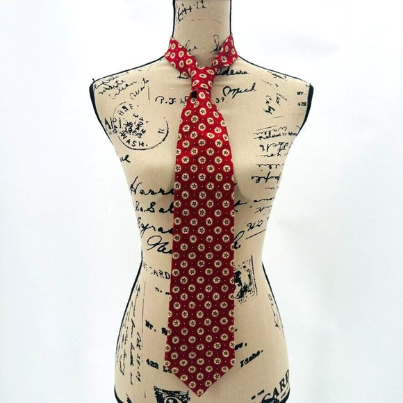 New Vintage Ermenegildo Zegna Soft Red Silk Tie Ivory‎ Polka Dots Italy Classic - Picture 8 of 8